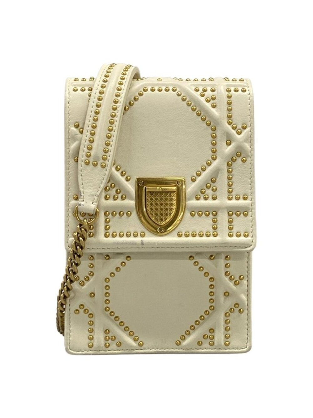 Dior Shoulder Bag Diorama Ivory Studded Chain Leather